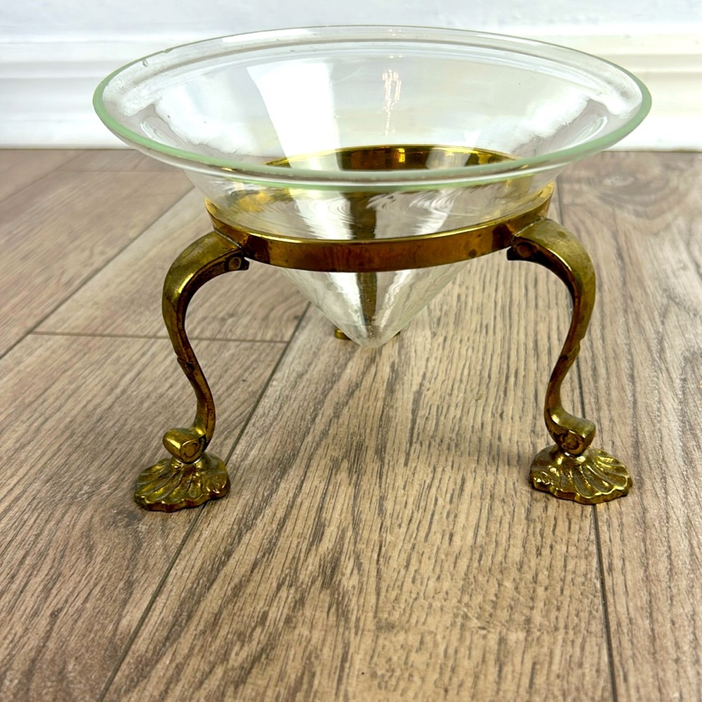 Vintage brass stand with glass pointed bowl